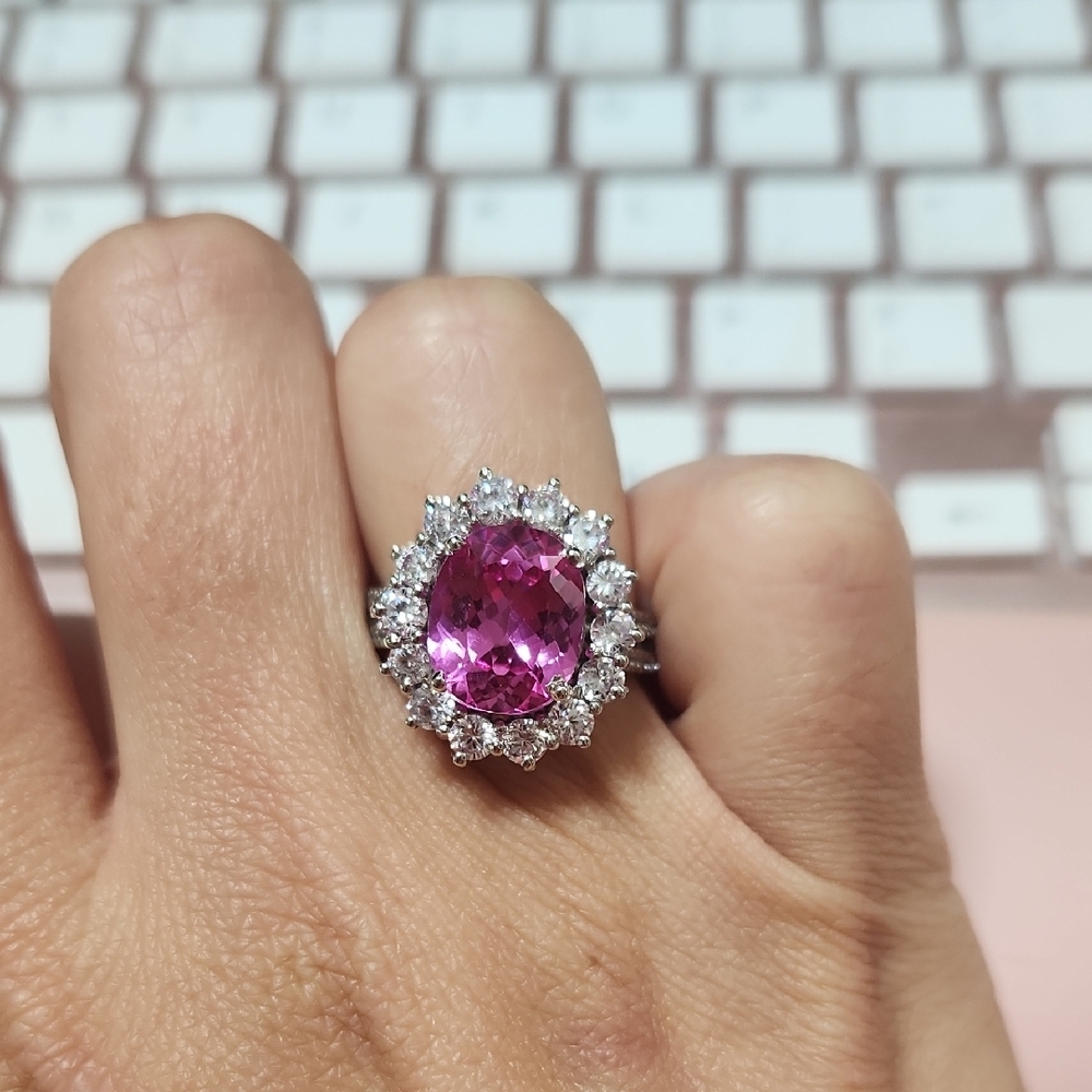 Vintage-Inspired Pink and Silver Cocktail Ring